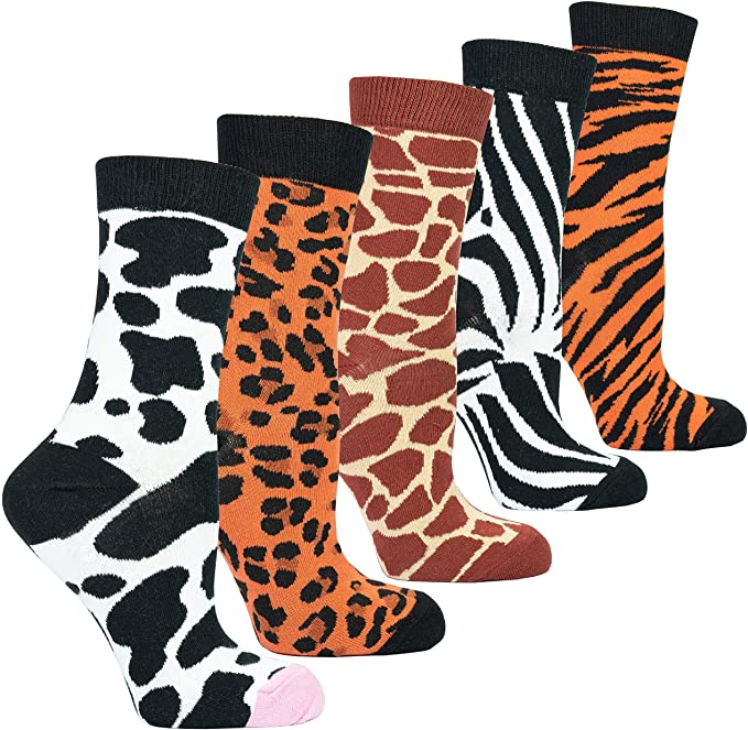 Socks n Socks Women's Girls 5pk Novelty Funny Crazy Cute Fun Crew Socks Gift Box