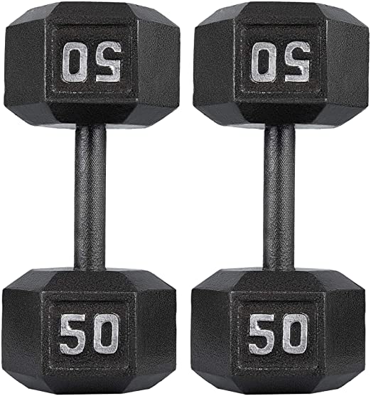 papababe Cast Iron Dumbbells, Free Weights Hex Dumbbells with Hammer Coating, Multi-Select Weights Available, Solid (Black)