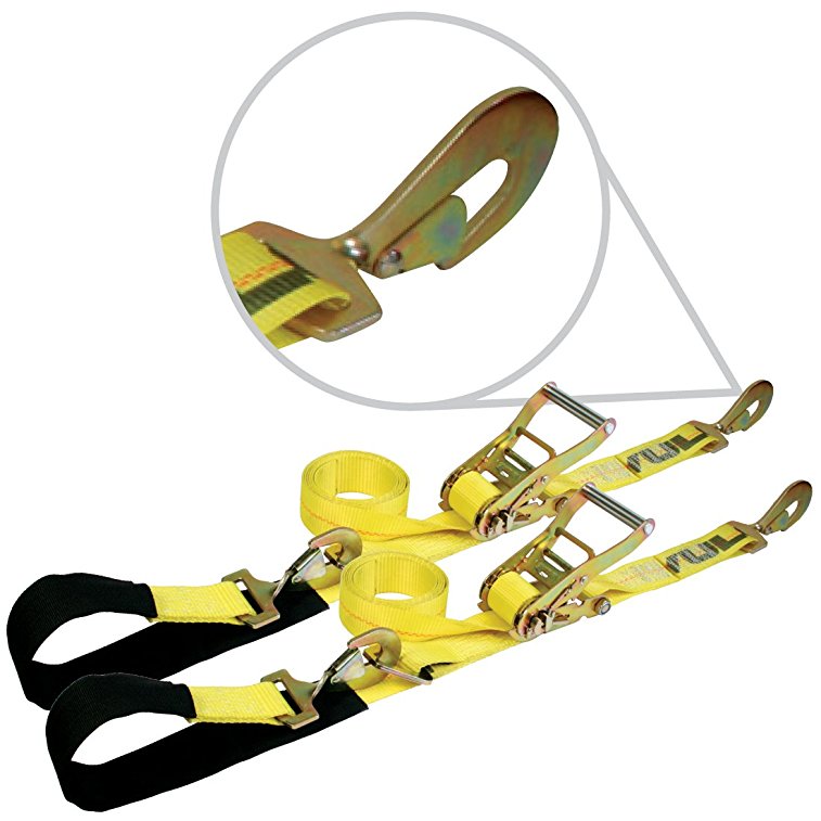 Vulcan Classic Yellow Ratcheting Axle Strap Tie Downs With Snap Hooks (2'' wide x 102'' long - 2 Pack)
