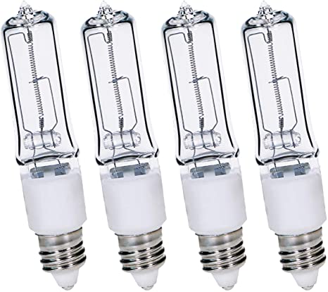4-Pack JDE11 120V 100W Dimmable Halogen Bulb T4 Mini Candelabra Base Warm White for Chandeliers, Ceiling Fan, Table Lamps, Cabinet Lighting
