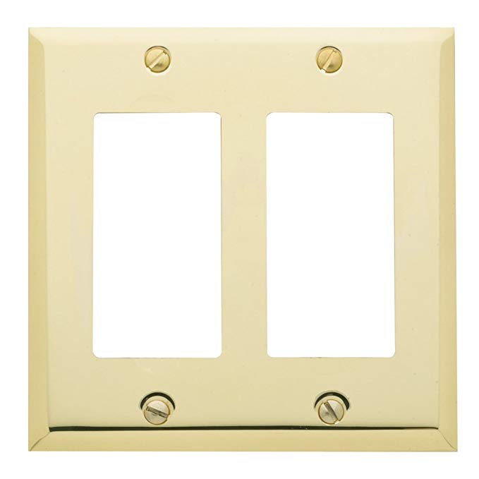 Baldwin Estate 4741.030.CD Square Beveled Edge Double GFCI Wall Plate in Polished Brass, 4.5" x 4.5"