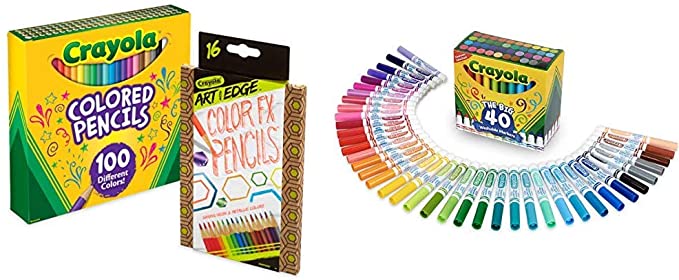 Crayola 100 Colored Pencils with 16 Color Fx, Amazon Exclusive, Gift & Ultra Clean Washable Broad Line Markers, 40 Classic Colors, Gift For Kids