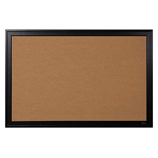 Quartet Corkboard, Framed Bulletin Board, 24" x 36", Cork Board, Black Frame (13769)