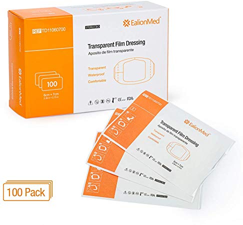 EalionMed Transparent Film Dressing, Wound Bandages,Adhesive Patch, 2.75'' W X 2.36'' L(6cmx7cm), 100 Pack, Clear, Waterproof, Breathable, Comfortable, Shower Field, Tattoo Aftercare.