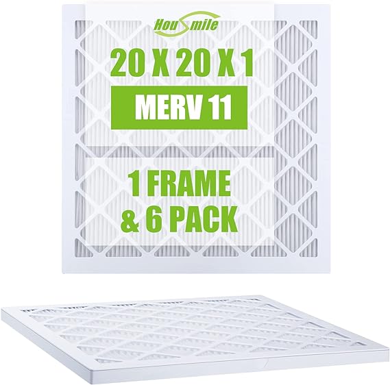 Housmile Furnace Filter 20x20x1, 20x20x1 Furnace Filter, MPR 1500, Unique ABS White Plastic Frame, Durable and Easy to Replace, Clean Living Basic Dust, 6 Pack (Exact Size: 19.6" x 19.6" x 0.9")