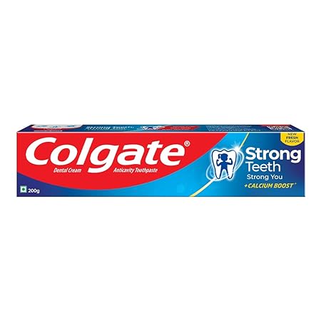 Colgate Strong Teeth, 200g, India’s No: 1 Toothpaste Brand, Calcium-boost for 2X Stronger Teeth, Prevents cavities, Whitens Teeth, Freshens Breath