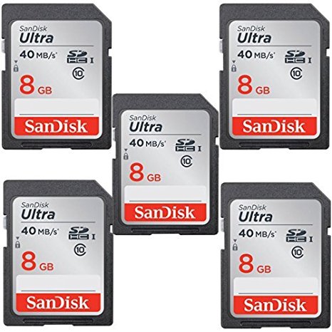 5-pack SanDisk ULTRA 8GB Class 10 SDHC Memory Card Up To 40MB/s (SDSDUN-008G-G46)