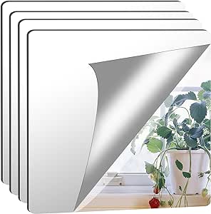 4 Pack Self Adhesive Mirror 30x30cm Adhesive Mirror Tiles 2MM Thick Acrylic Stick On Wall Mirrors Sheets Removable Mirror Stickers for Home Decoration