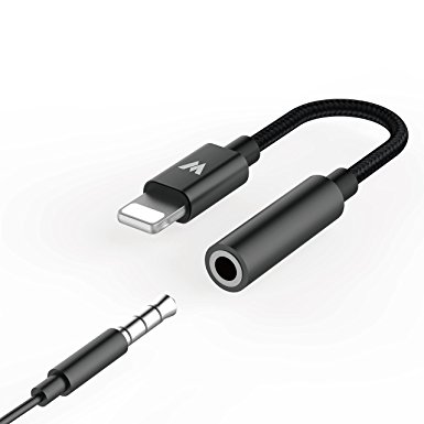 Lightning to 3.5mm Headphone Jack Adapter for iPhone 7 7 Plus, Lightning to 3.5mm Female Audio Earphone Braided Cable Connector – Black