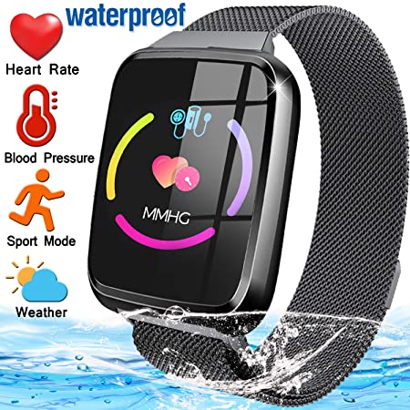 Fitness Tracker for Women Men with Blood Pressure Heart Rate Monitor 1.3" Touchscreen Waterproof Smartwatch Activity Tracker Pedometer Calorie Blood Oxygen Smart Wrist for Mothers Day Gift(Steel Band)