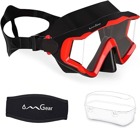 OMGear Swim Goggles Snorkel Mask Dive Mask Anti-Fog Triple-Lens Goggles Swimming Adult Snorkeling Gear for Adults Youth Pool Goggles with Nose Cover Neoprene Mask Strap for Scuba Diving Spearfishing