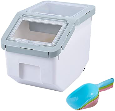 AnRui Rice Container Storage Airtight Plastic Food Holder Dispenser Cereal Grain Organizer Box Pet Dog Cat Food Bin with Locking Lid, Measuring Cup, Scoop & Wheels, Green, Small