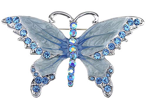 Alilang Silvery Tone Shine Sapphire Blue Crystal Rhinestones Enamel Butterfly Bug Brooch Pin