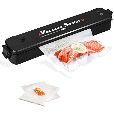 Wuayur Vacuum Sealer,Food Vacuum Packing Machine with Vacuum Hose Automatic Vacuum Sealing System With 15 Pcs Vacuum Sealer Bags[Black]