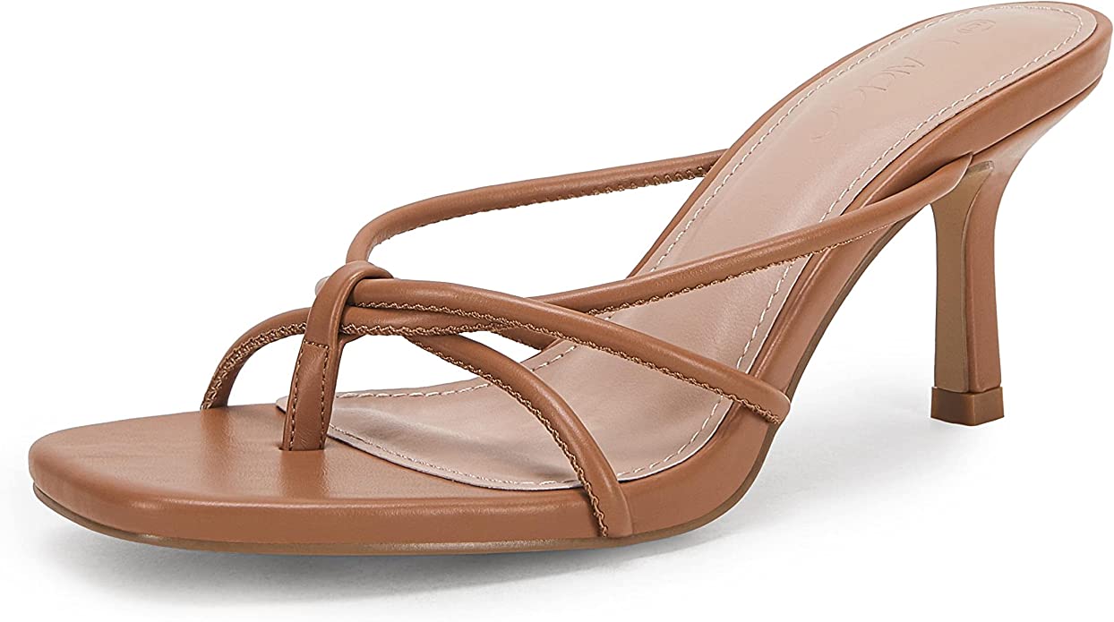 LAICIGO Women’s Square Open Toe Flip Flops Stiletto Heels Strappy Thong Slide on Slingback Mules Sandals
