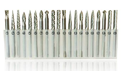 Aiskaer 20pcs 3mm Shank Tungsten Steel Solid Carbide Rotary Files Diamond Burrs Set Fits Dremel Tool for Woodworking Drilling Carving Engraving