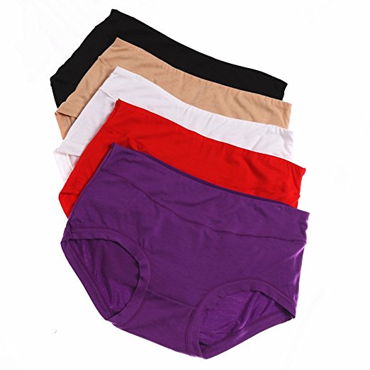 Pack of 5 Women's Panties Plus Size Bamboo Fiber Super Stretchy Soft Breathable High Middle Waist Briefs UWOCEKA