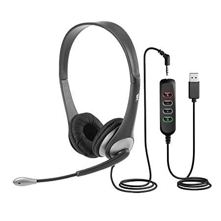 Cyber Acoustics Stereo Wired Headset (AC-204USB) – Quality Sound for Calls, USB or 3.5mm Connection, USB Control Module, Perfect for Call Center, Classroom or Home
