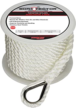 Extreme Max 3006.2075 BoatTector Twisted Nylon Anchor Line with Thimble - 3/8" x 50', White