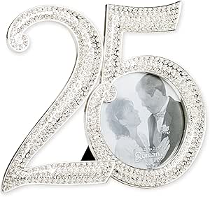 Rhinestone Bead Encrusted 25th 4 x 4.5 inch Zinc Alloy Table Top Photo Frame