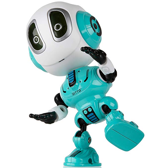 USA Toyz Talking Robot Kids Toys - “DITTO” Talking Robot Toy with Metal Mini Robot Body and 11 Posable Robot Toy Joints Repeats Your Voice   Sounds (Blue)