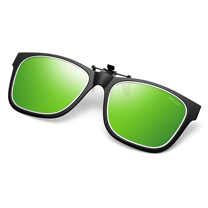 WELUK Polarized Clip-on Sunglasses Flip up Style over Prescription Glasses for Driving Lightweight