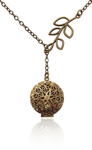 Unique Tree Branch Drop Bronze-Tone Brass-Tone Aromatherapy Necklace Essential Oil Diffuser Locket Pendant Jewelry Lariat Y-Style w/reusable felt pads!