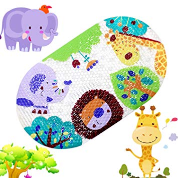 TOPSKY Non-slip Bath Mat, Kids Mat Shower Mat with Suction Cups Bright Cartoon Printed for Bathtub Children Mat, 39 x 69cm (Colorful Zoo)