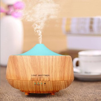 Top Home Dec 250ml Cool Mist Humidifier Ultrasonic Aroma Essential Oil Diffuser for Office Home Bedroom Living Room Study Yoga Spa - Wood Grain