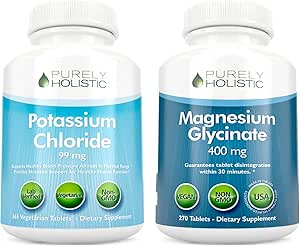 Potassium Chloride 99mg   Magnesium Glycinate 400mg - 365   270 Tablets - Vegetarian Bundle - Made in USA