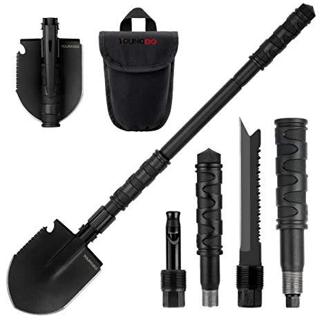 YOUNGDO Military Folding Shovel & Pick Blade Portable Multi-Function Outdoor Survival Multitool Shovel for Camping, Hiking, Backpacking, Fishing, Gardening, Car Emergency