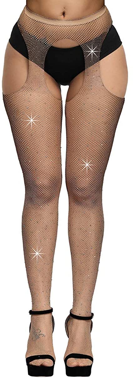 Bangmode Crystal Fishnet Stockings, Women's Sexy Sparkle Rhinestone Stockings