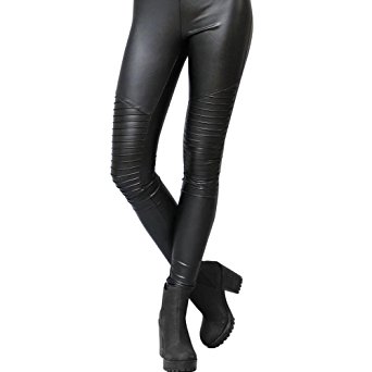 SXG Women's Faux Leather Slim Tights High Waist Leggings Fashion Black Pants