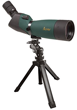 ALPEN Waterproof Fogproof Spotting Scopes. Straight or 45 Degree Models Available with BAK4 High Index or BK7 Glass, and Fully Multi-Coated or Multi-Coated Optics. Table-top Tripod and Field Carrying Case Included