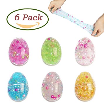 Clear Slime Crystal Putty Colorful Scented Stress Relief Toy Sludge Toys with Pearl and Beads in Easter Eggs (6 Pack)