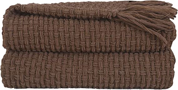 PERSUN Knitted Throw Blanket Super Soft Warm Cozy Decorative Woven Blankets Couch Cover Blanket with Tassels for Sofa Home Decor, 50"x60", Brown