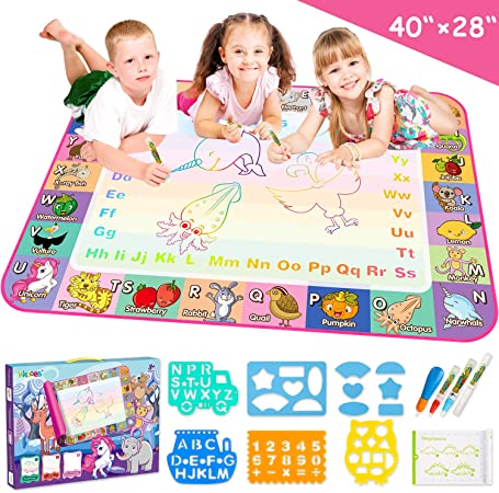 KKONES Aqua Magic Mat for Kids - Water Drawing Mat Toddler Doodle Board Educational Toy - Water Painting Mat Bring Magic Pens Travel Toys Gifts for Boys Girls Toddlers Age 2 3 4 5 6 7 8 Year Old