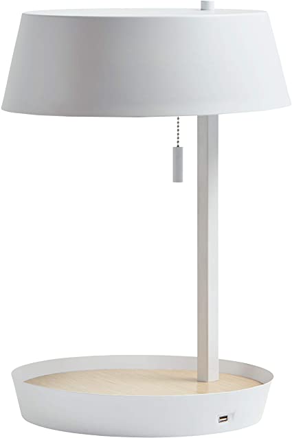 Rivet Modern Table Lamp with USB and Bulb, 18"H, White