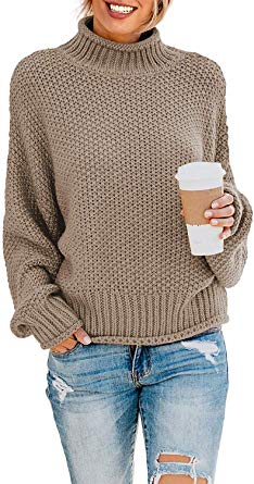 ZESICA Women's Turtleneck Sweaters Long Batwing Sleeve Oversized Chunky Knitted Pullover Tops