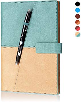 KYSTORE A5 Reusable Smart Erasable Leather Notebook, Notebooks and Journals Hardcover Writing Note Book Executive Notebook Heat Erase Paper Wide Ruled Blank 108 Pages with Erasable Pen [Light Blue]