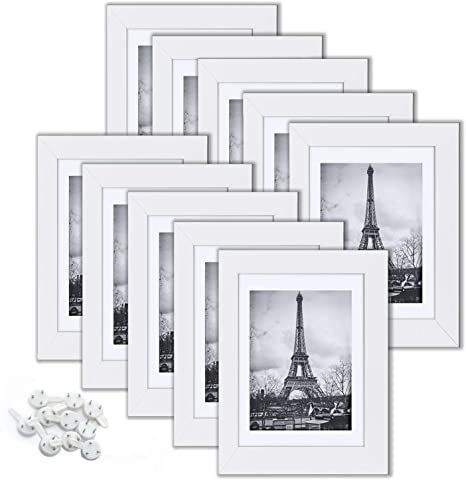 upsimples 5x7 Picture Frame Set of 10,Display Pictures 4x6 with Mat or 5x7 Without Mat,Multi Photo Frames Collage for Wall or Tabletop Display,White