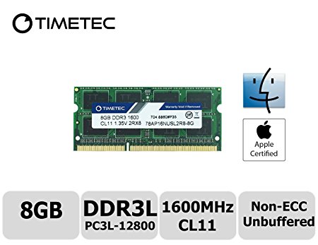 Timetec Hynix IC Apple 8GB DDR3L 1600MHz PC3L-12800 SODIMM Memory Upgrade For MacBook Pro 13-inch/15-inch Mid 2012, iMac 21.5-inch Late 2012/ Early/Late 2013, 27-inch Late 2012/2013, Retina 5K display Late 2014/ Mid 2015, Mac Mini Late 2012/Server (8GB)