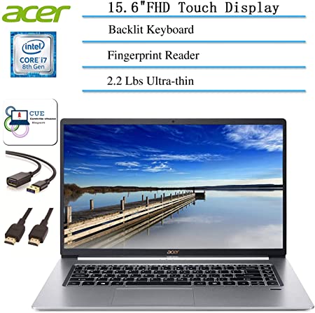 2020 Newest Acer Swift 5 Ultrathin & Lightweight Laptop, 15.6" FHD IPS Touch Display, Intel Quad Core i7-8565U, Fingerprint Reader, Backlit Keyboard   CUE Accessories (16GB RAM| 512GB SSD)