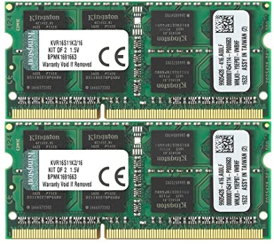 ValueRAM 16GB Kit (2x8GB) 1600MHz DDR3 PC3-12800 Non-ECC CL11 SODIMM Notebook Memory KVR16S11K2/16
