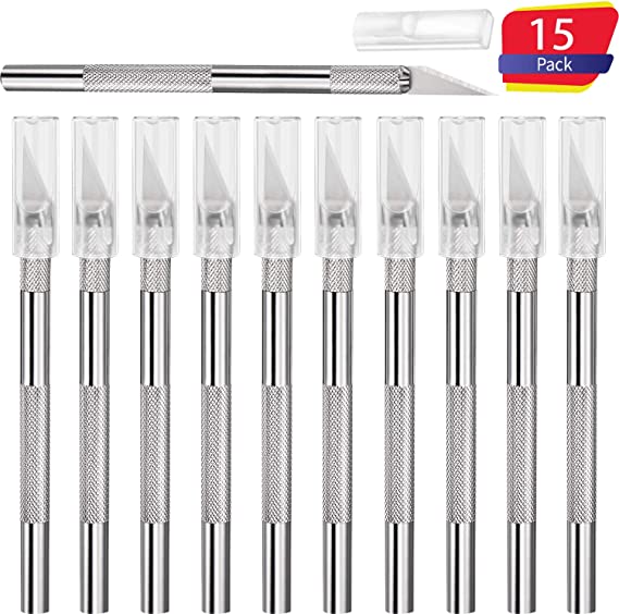 15 Packs Hobby Knife Precision Knife Set, Stainless Steel Precision Cutter Refill Craft Knife for Phone Repair, Art, Hobby, Scrapbooking, Stencil (Silver)