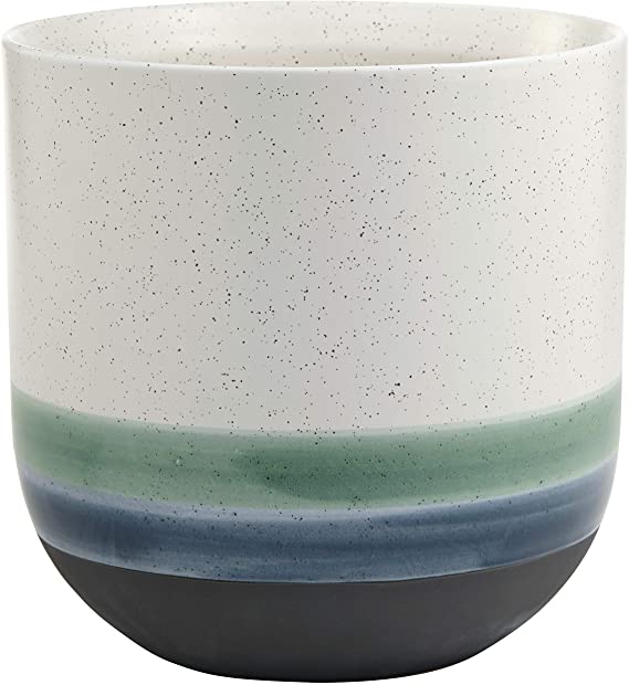 Amazon Brand – Rivet Westline Modern Indoor Outdoor Hand-Painted Stoneware Planter Flower Pot, 10"H, Teal White Blue Black