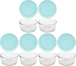 Pyrex (6 7202 Glass Bowls & (6) 7202-PC Turquoise Lids Made in the USA