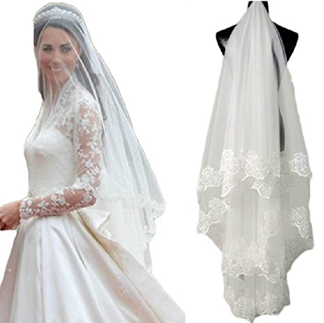 SI PEI One Layer Bridal Veils Color White and Ivory Accessories
