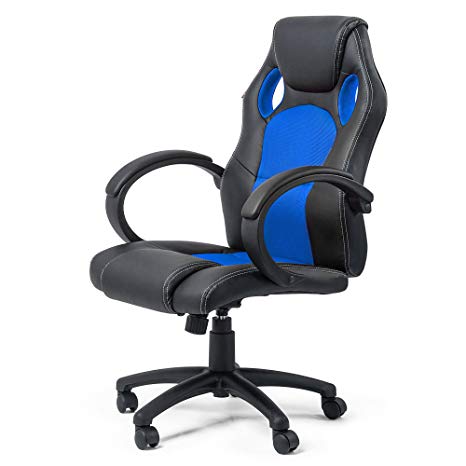 Office Chair Executive Desk Racing PU Design adjustable Swifel Computer Gaming Chair with Armrests Silverblue by MY SIT