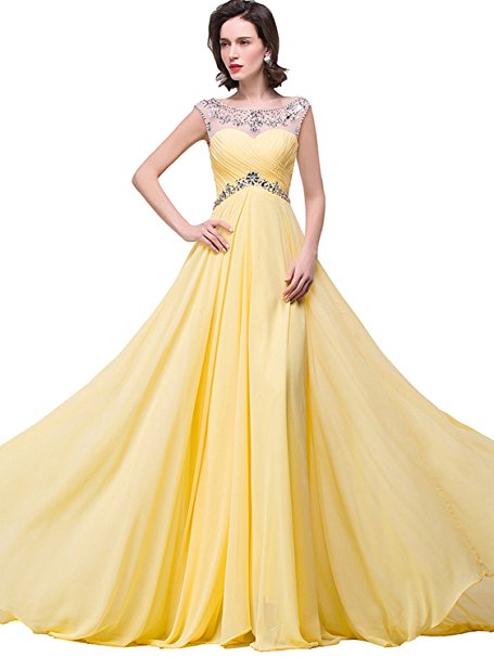 Babyonline Sexy Backless Beaded Chiffon Long Evening Gown 2016 Prom Dress